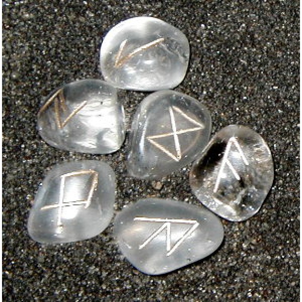 Mini Clear Quartz Crystal Rune Set