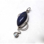 Lapis Lazuli and Rainbow Moonstone Silver Pendant