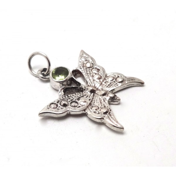 Faceted Peridot Silver Butterfly Pendant