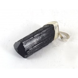 Black Tourmaline Crystal Silver Pendant