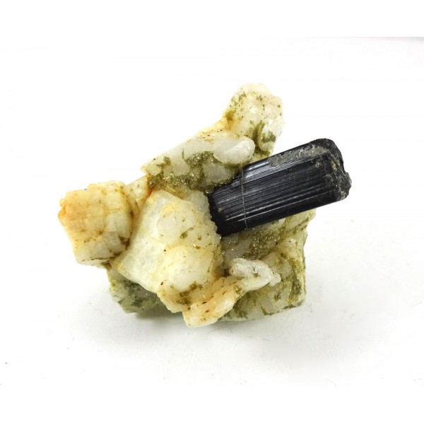 Black Tourmaline Crystal Emerging from Feldspar