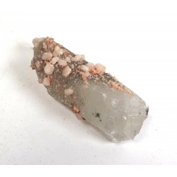 Pink Calcite Crystals on Cornish Quartz Point