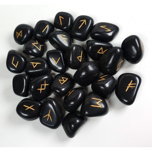 Black Agate Crystal Rune Set